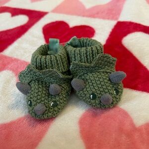 Green Dinosaur Knit Baby Booties